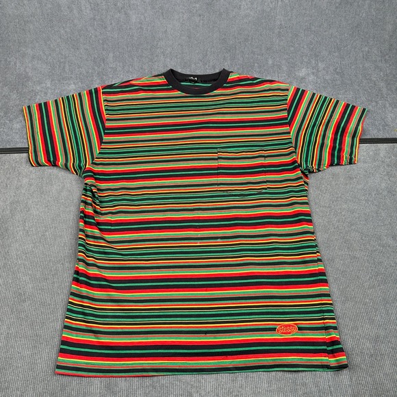 Stussy Other - Vintage Stussy 80s Rasta Rare Stripe Pocket T-Shirt Sz Medium Black